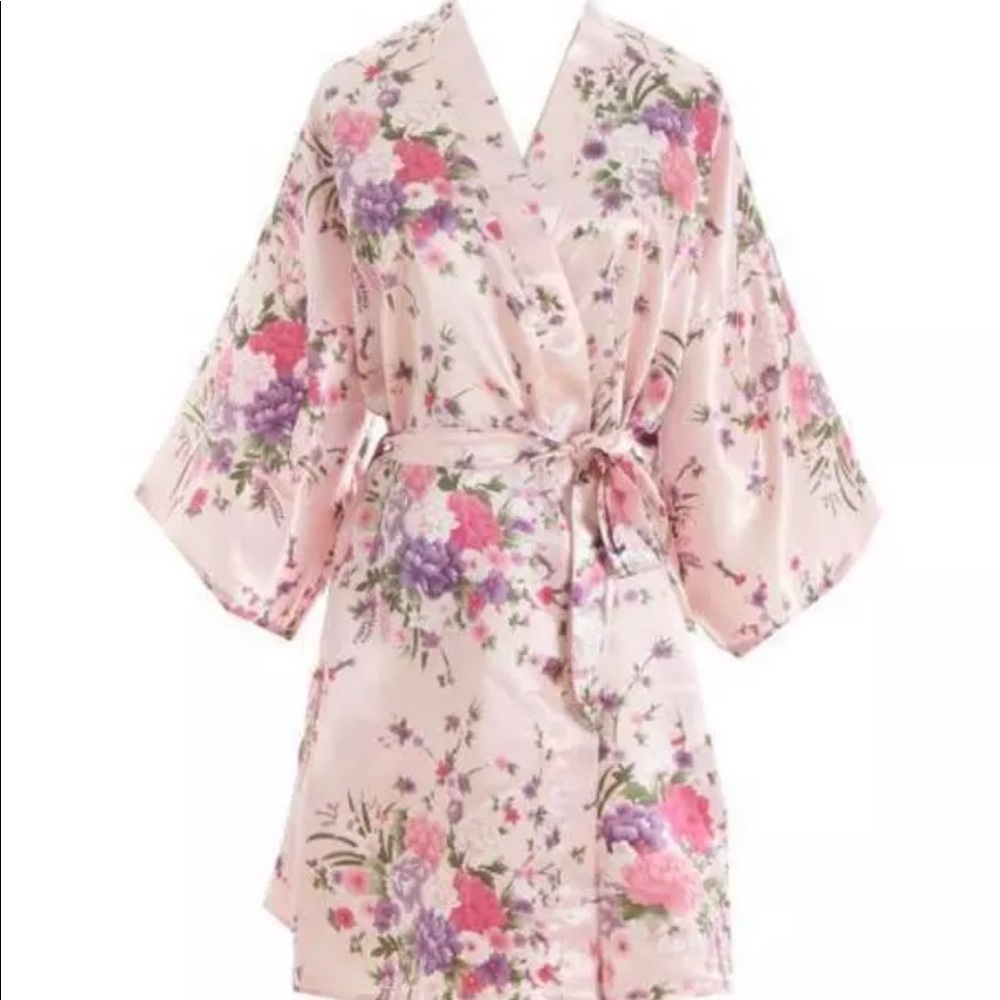 NWT Silk Floral Robe Blue or Light Pink